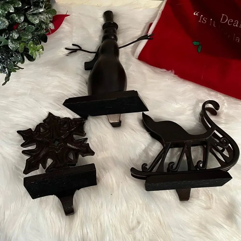 NEW Pottery Barn Bronze Snowman Snowflake Christmas Holiday Stocking Holders